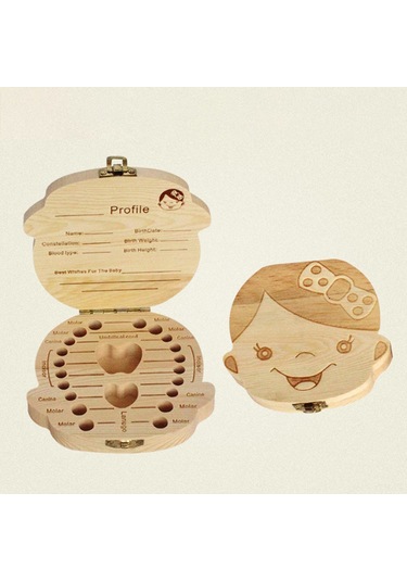 Geeroyoo Bebek Diş Saklama Kutusu - Ahşap Yapı, Erkek/kız Seçenekli, İngilizce Versiyon, 13x13x3.5cm