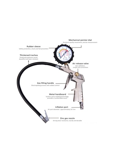 Ximistore9 Lastik Basınç Ölçer Ve Şişirme Aleti - Tüm Araçlar İçin Hassas Ölçüm Kamyon, Otobüs, Motosiklet