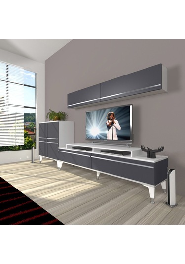 Decoraktiv Ekoflex 6y Mdf Silver Tv Ünitesi Tv Sehpası Beyaz - Antrasit