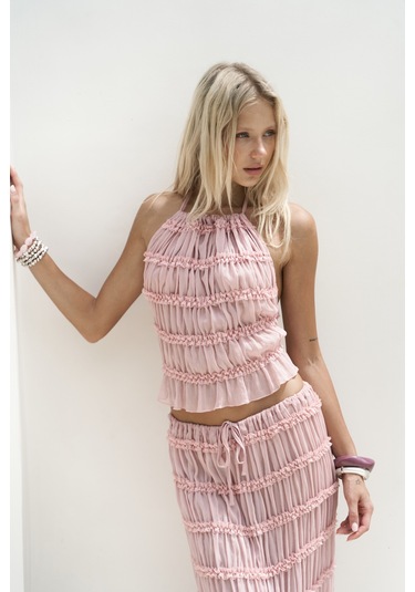 Sofi Transparan Pembe Crop Etek Takım Pembe