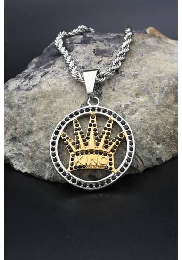Kral Tacı Figürlü Kolye Paslanmaz Çelik Zincir 902297 Gümüş