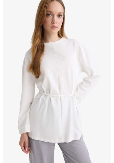 Defacto Loose Fit Bisiklet Yaka Uzun Kollu Tunik F4850ax25auer105 Ekru