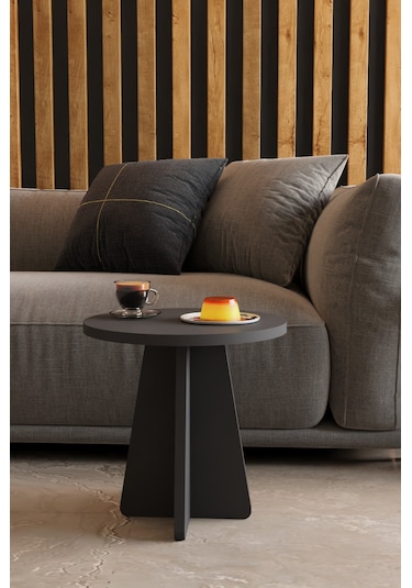 Alpa Ev Mobilya 3 Lü Mantar Zigon Sehpa Seti Modern Yuvarlak Tasarım, Dekoratif İskandinav Stil Antrasit