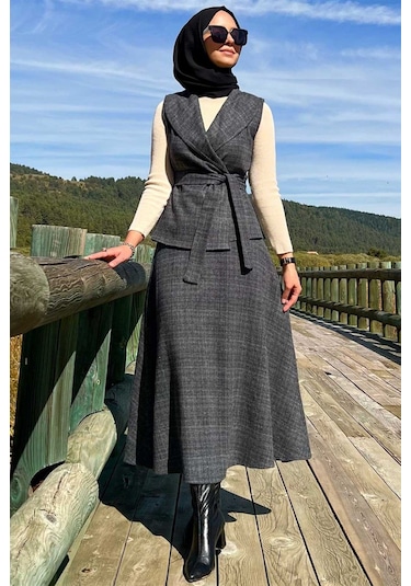 Azize Etek Yelek Takım Antrasit Çok Renkli