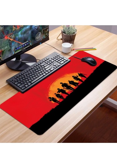 Sonictouch Red Dead Redemption Kaymaz Gaming Oyuncu Masaüstü Dikişsiz Kırmızı Klavye Mouse Pad 32x70cm