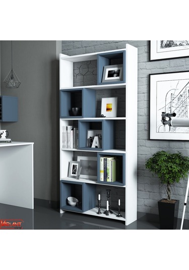Variant Box Kitaplık Ve Çalışma Masası Takımı - Beyaz / Mavi Beyaz