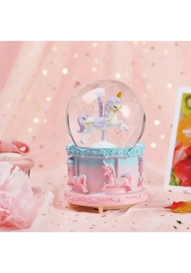 Dodes Orta Boy Işıklı Unicorn Kar Küresi