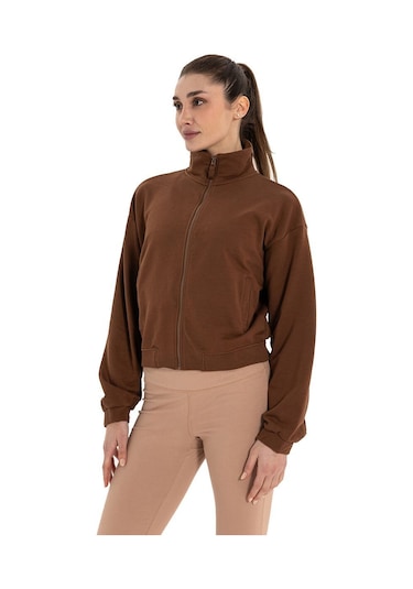 Inguz Dik Yaka Fermuarlı Sweatshirt Kahverengi