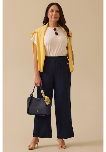 Galaxi Kadın Büyük Beden Elastik Bel Geniş Paça Pantolon 4008 Lacivert Lacivert