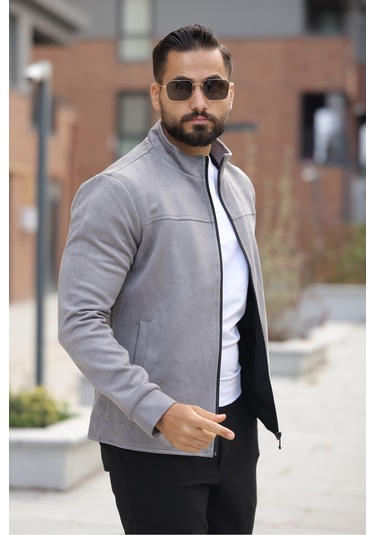 Basic Baharlık Süet Ceket - Sade Ve Şık Stil Gri Süet