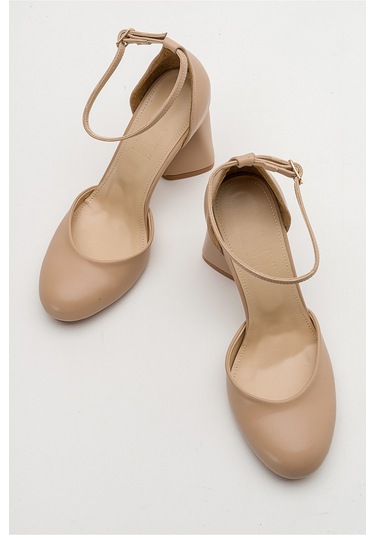 Luvishoes Oslo Bej Cilt Kadın Topuklu Ayakkabı Bej