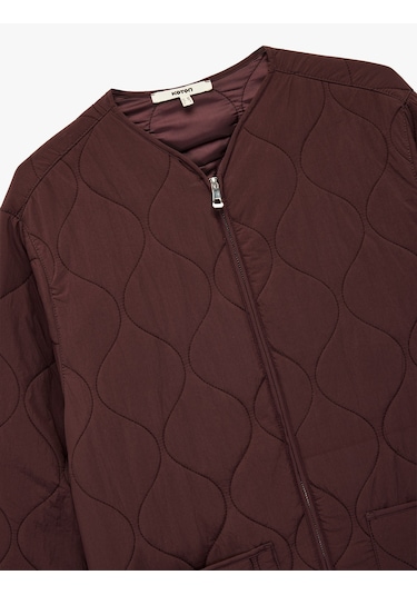 Koton Uzun Kollu Cepli Bisiklet Yaka Fermuarlı Oversize Kapitone Ceket Bordo 6wak20288ew Bordo