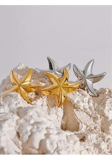 Novahub Altın 316l Paslanmaz Çelik Denizyıldızı Büyük Küpe Kadınlar İçin Anti Alerjik Takı Plaj Hediye Yeni Altın