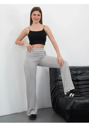 Yandan Katlamalı Pantolon Gri Gri