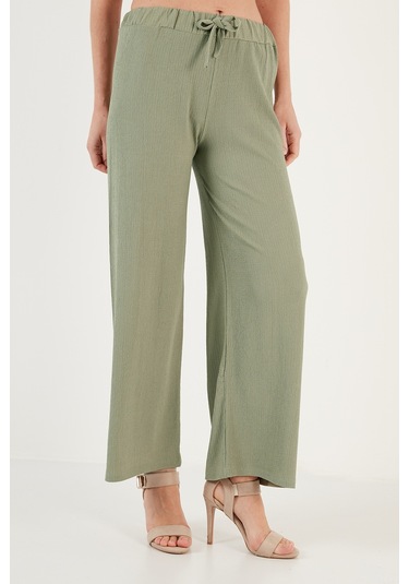 Lela Belden Bağlamalı Rahat Kesim Krinkıl Kuımaş Bayan Pantolon 5862061 Olive