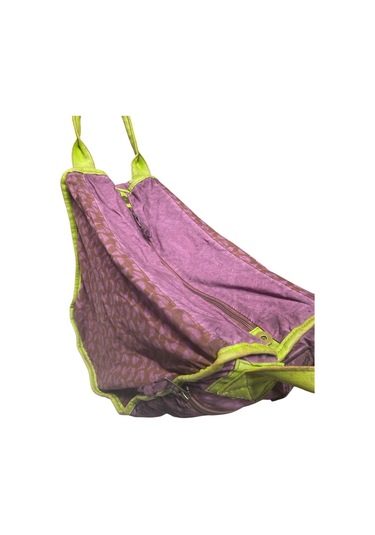 Kaliteli Eskitme Organik Vintage Salaş Desenli Günlük Gezi Seyahat Plaj Kadın Omuz El Çantası M Yeşil Mor