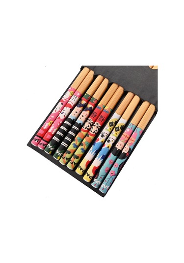 Child 5 Pairs El Yapımı Doğal Bambu Ahşap Çubuklarını Sağlıklı Çin Karbonizasyon Çubuklarını Yeniden Kullanılabilir Suşi Gıda Sopa Sofra Seti Child