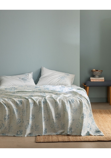 Berne Tek Kişilik Pamuklu Ecocell Baskılı Pike Takımı - Mint Yeşili 8684427025321 Yeşil