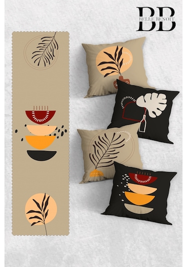 Belle Benoit Baskılı Runner & Koltuk Kırlent Kılıfı Set Desen44