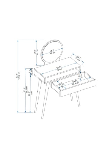 Arnetti Siena Makyaj Masası Aynalı Ahşap Ayaklı Beyaz