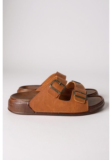 Wt 55201 Rahat Tabanlı Unisex Yazlık Günlük Hafif Tokalı Terlik Taba