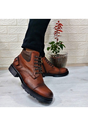 M.p 4201 Taba Hakiki Deri Fermuarlı Bağacaklı Fuspetli Erkek Bot 001