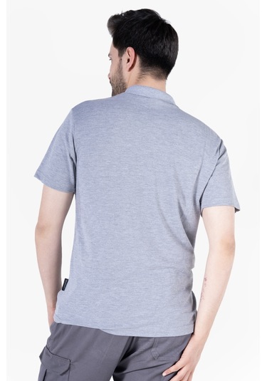 Polo Yaka Fleto Cepli T-shirt Gri Melanj