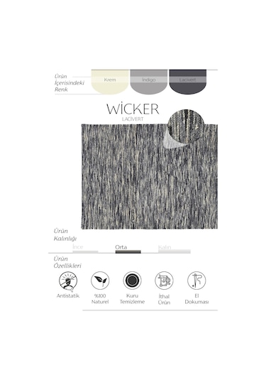 Cool Halı Wicker Lacivert Natural Jüt Halı Yolluk El Dokuma Jüt Kilim Hasır Halı Bohem El Halısı Otantik Halı Lacivert