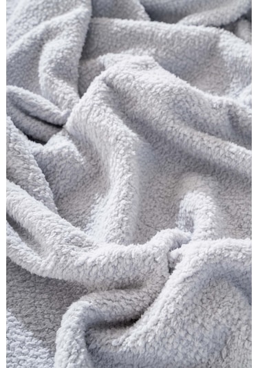 Açık Gri Valencia Sherpa Çift Kişilik Peluş Battaniye Gri