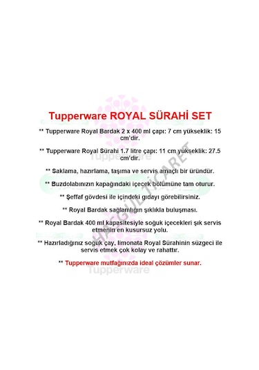 Tupperware Royal Sürahi Bardak Set ( Sürahi 1.7 Lt-2xbardak ) Hsg