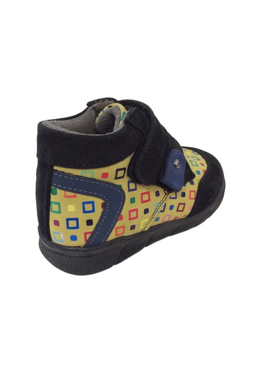 Ortopedikal 1001 Ridente Siyah Sarı Baskı Bebe Erkek Çocuk Bot % 100 Deri Cırtlı Siyah-sarı