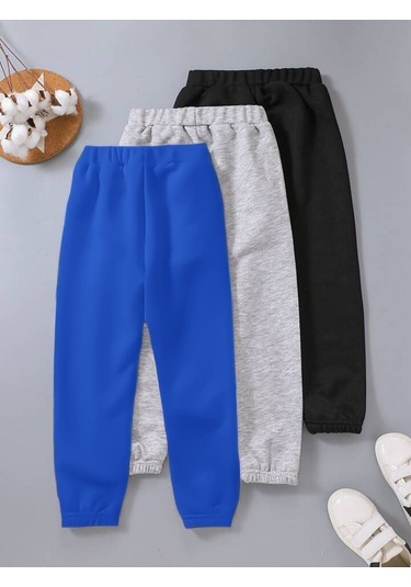 3'lü California Eşofman Altı Jogger - Sax Mavi Gri Siyah Lastik Paça Yüksel Bel Sax Gri Siyah