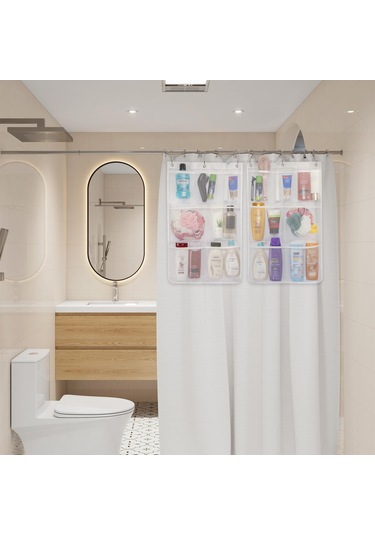 Reedark Banyo İçin Askılı 7 Bölmeli Ağızlı Depolama Çantası - 3 Kanca İle Geniş Kapasiteli Beyaz Organizer Beyaz