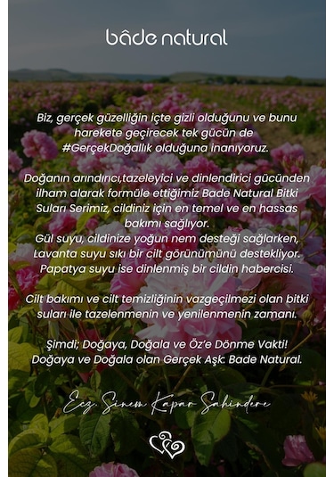 Bade Natural Gözenek Sıkılaştırıcı ve Arındırıcı Doğal Gül Suyu Tonik 100 ML