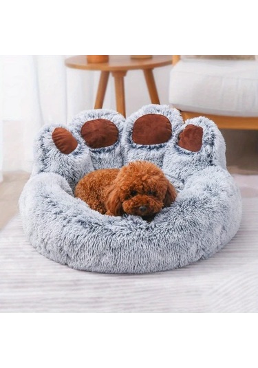 Gateesat Gri M 25.59inch Uzun Tüylü Yumuşak Sıcak Kedi Köpek Yatağı Kışlık Hediye