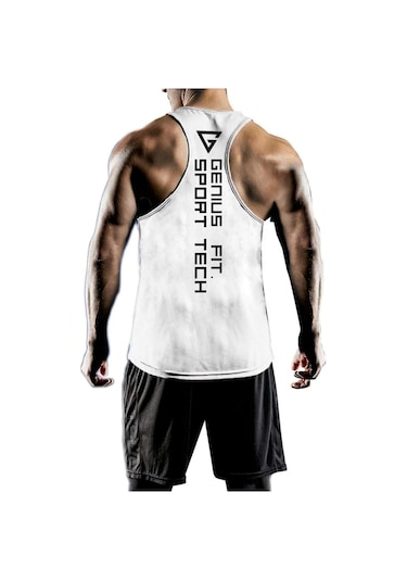 Erkek Dry Fit Y-back Gym Fitness Sporcu Atleti Genıus-fıt Beyaz