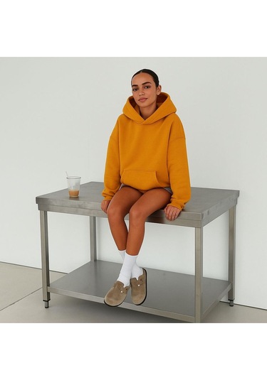 Benroma Baskılı Ünisex Kapüşonlu Sweatshırt Sarı