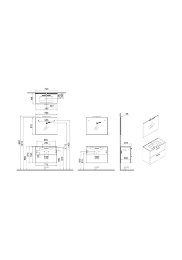 Vitra Mia 75101 Banyo Dolabı Seti, Çekmeceli, 80 Cm, Cordoba Cordoba