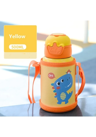 500 Ml Unicorn Çocuklar Termos Şişe Sevimli Çocuk Termal Su Diğer Sarı