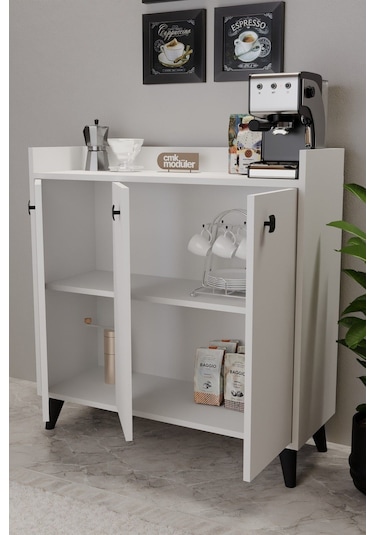 Milan Kahve Köşesi Çok Amaçlı Mutfak Dolabı Kiler Erzak Dolabı Beyaz