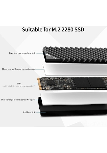 Besthome1 2280 Modeli M.2 Ssd Pasif Soğutucu Tam Alüminyum Anotasyonlu Zımparalı Gri Renk, Araçsız Kurulum