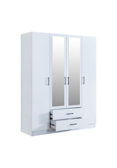 Gardırop, Blesk Hera 4 Kapaklı, Aynalı Çekmeceli Dolap Çok Renkli