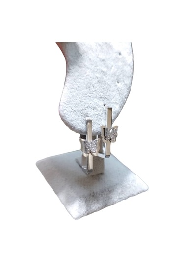 316l Çelik Kelebek Model Zirkon Taşlı Kadın Küpe Gümüş Renk Kararmaz Çelik