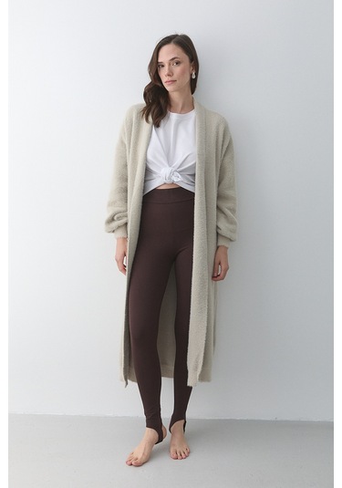 Taş Boydan Uzun Triko Hırka - 251015 Taş