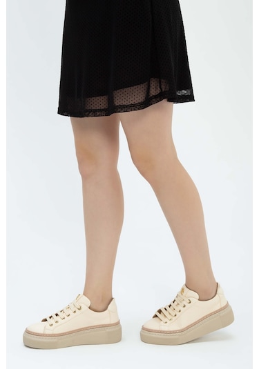 Tamer Tanca Kadın Hakiki Deri Bej Sneakers & Spor Ayakkabı 937 5022-09 Bn Ayk Y23 Bej Floter Bej