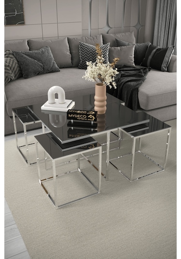 4+1 Gümüş Kaplama Füme Ayna Orta Sehpa