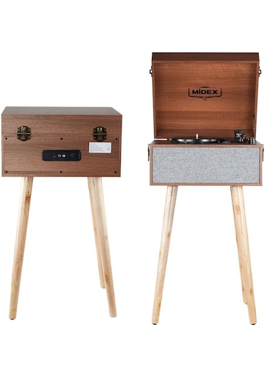 Midex Mtx-1290 Nostaljik Ayaklı Pikap Plak Çalar Şarjlı 3 Devirli Bluetoothlu