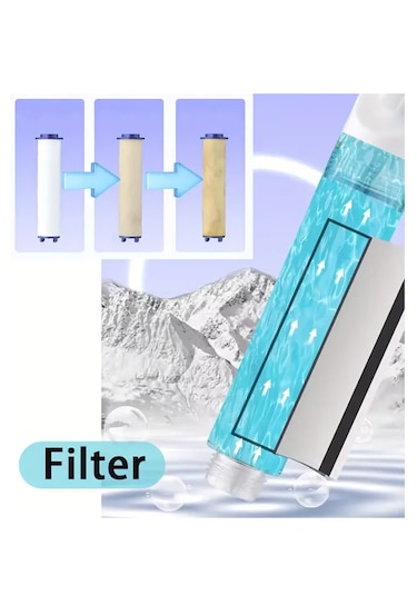 Ahlez Filtreli 5 Fonksiyonlu Çelik Su Tasarruflu Duş Başlığı Krom Beyaz