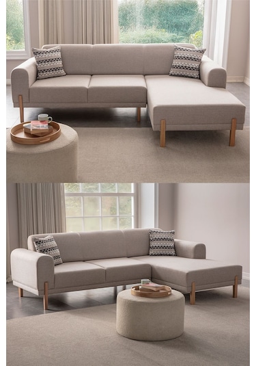 Mocha Sırt Mekanizmalı Köşe Koltuk Takımı Krem