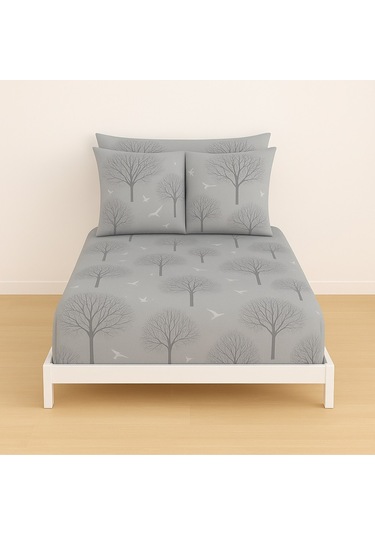 Desenli Çift Kişilik Lastikli Battal 180 X 200 Çarşaf Ve 2 Adet Yastık Kılıfı Antrasit